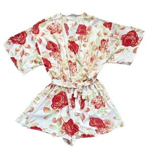 LuLaRoe Red and White Floral Jumpsuit with Kimono Sleeves